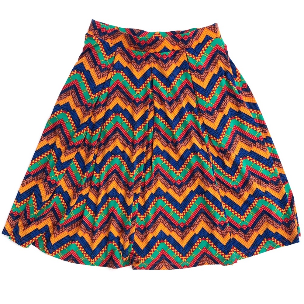 LulaRoe Madison Orange Boho Chevron Pleated Aline Pull On Casual Skirt EUC S